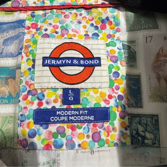 Jermyn & Bond Men’s Button-Up Shirt – Size L – Long Sleeve – Stamp Print - Picture 3 of 13